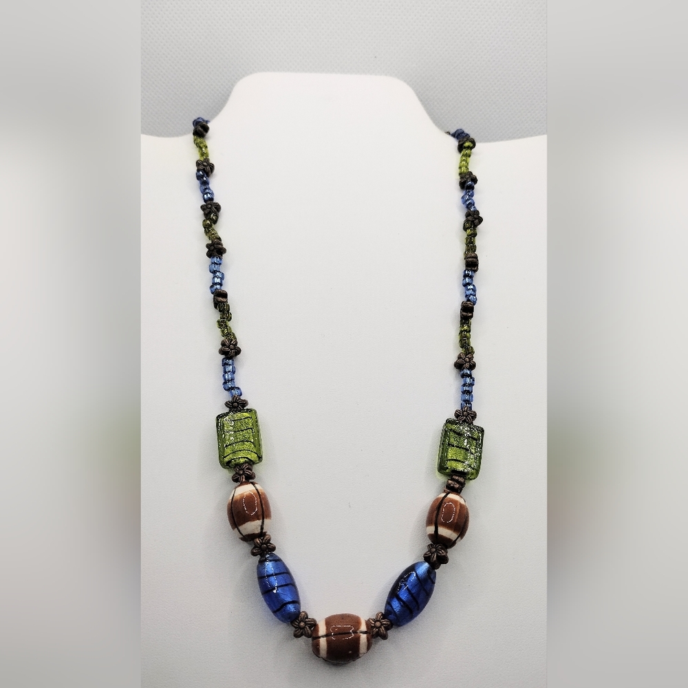 Fashion Art Glass Beads Football Fan Necklace